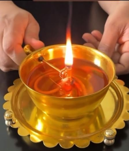 Shri Durga Akhand Jyot Brass Diya with Protective Cover | Pure Brass Eternal Deepak for Navratri, Pooja & Festivals | 🌸 Navratri Special Offer