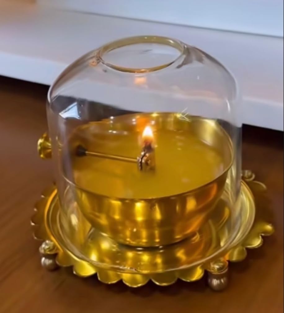 Shri Durga Akhand Jyot Brass Diya with Protective Cover | Pure Brass Eternal Deepak for Navratri, Pooja & Festivals | 🌸 Navratri Special Offer