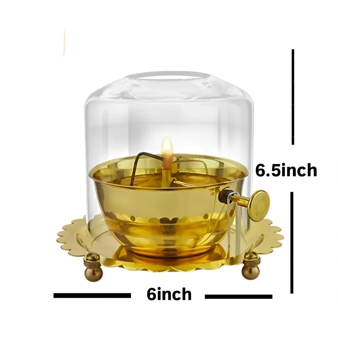 Shri Durga Akhand Jyot Brass Diya with Protective Cover | Pure Brass Eternal Deepak for Navratri, Pooja & Festivals | 🌸 Navratri Special Offer