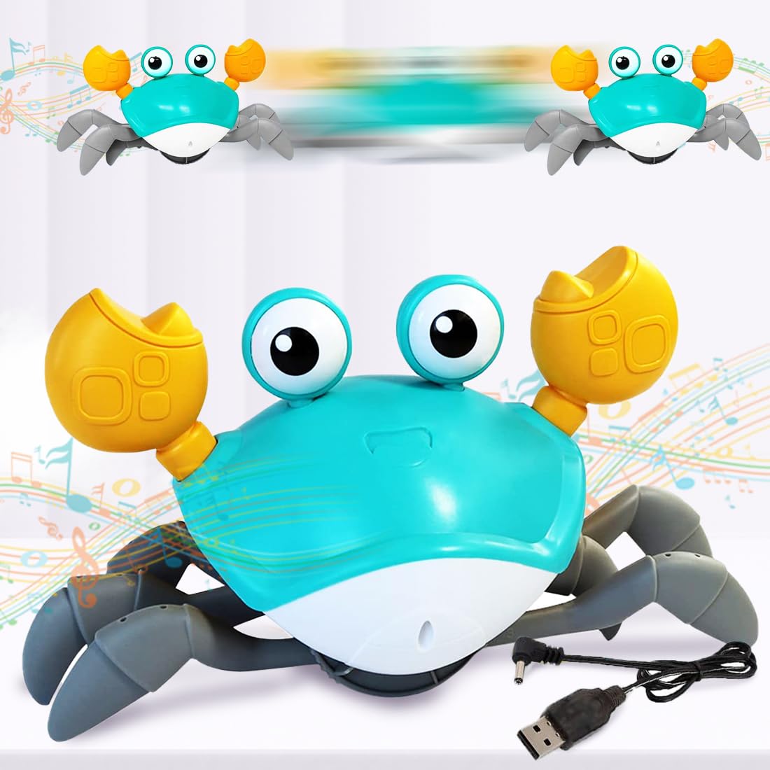 Smart Crawling Crab Baby Toy with Music & Lights – Rechargeable Sensory Toy for Tummy Time & Early Development
