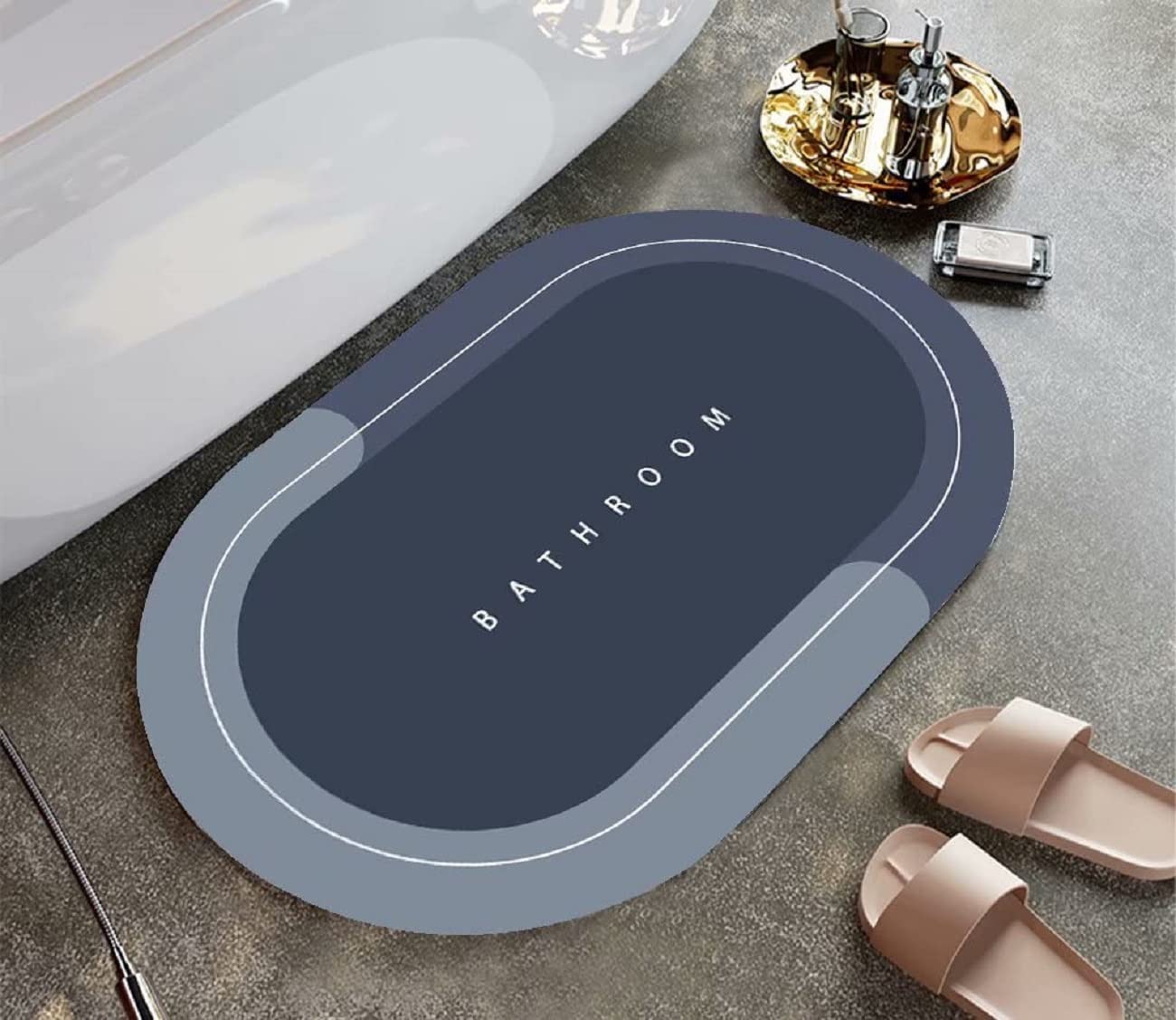 5-Piece Set of Anti-Skid Oval Bathroom Mats (40x60cm) – 3.5mm Thick, Water-Absorbent Rubber Mats with Printed Design – Multi-Color, Non-Slip Floor Protection for Bathroom, Shower, and Wet Areas