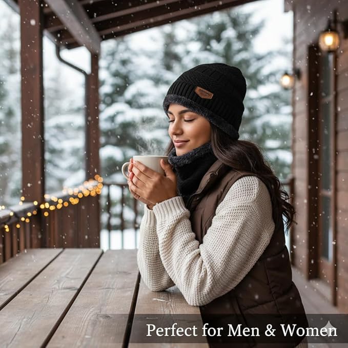 Unisex Woolen Beanie Cap with Neck Muffler | Soft & Warm Winter Cap and Scarf| 2 Sets (Mix colour)