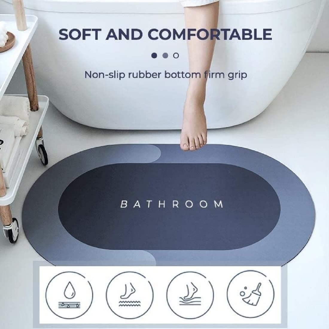 5-Piece Set of Anti-Skid Oval Bathroom Mats (40x60cm) – 3.5mm Thick, Water-Absorbent Rubber Mats with Printed Design – Multi-Color, Non-Slip Floor Protection for Bathroom, Shower, and Wet Areas