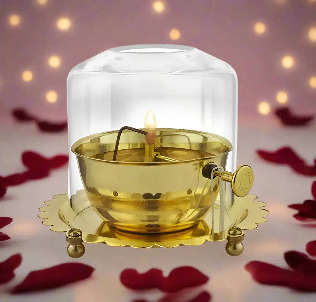 Shri Durga Akhand Jyot Brass Diya with Protective Cover | Pure Brass Eternal Deepak for Navratri, Pooja & Festivals | 🌸 Navratri Special Offer