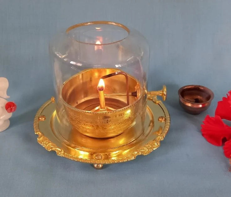Shri Durga Akhand Jyot Brass Diya with Protective Cover | Pure Brass Eternal Deepak for Navratri, Pooja & Festivals | 🌸 Navratri Special Offer