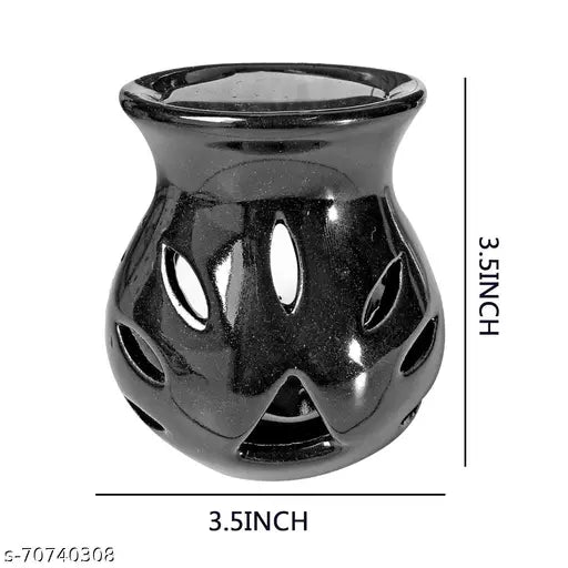 Pure Source India Ceramic Clay Oil Burner Aroma Diffuser (Black) -Set of 2