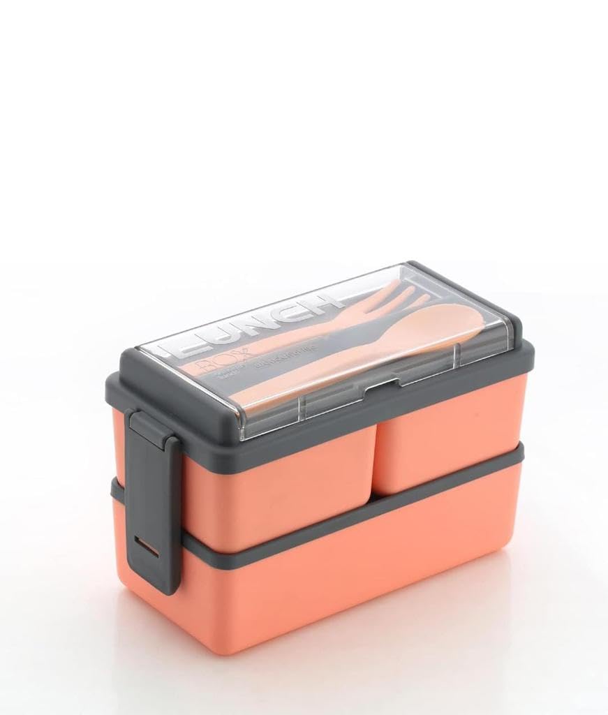 Double Decker BPA-Free Lunch Box – 3 Detachable Containers, 2 Spoons, Stylish Airtight Lid – 1.4L Multicolor, Easy to Carry for Office, School & Outdoors