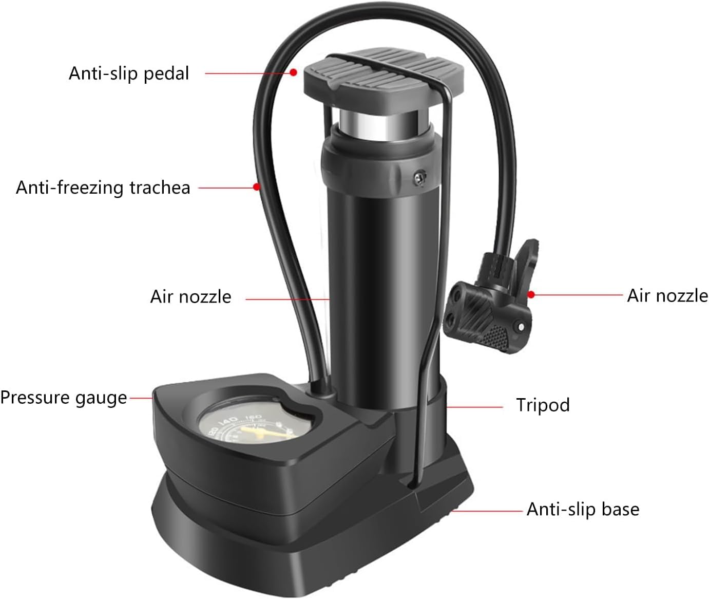 Portable Bicycle & Ball Air Pump with Pressure Gauge – Stable Anti-Skid Pedal, Easy Foot Operation