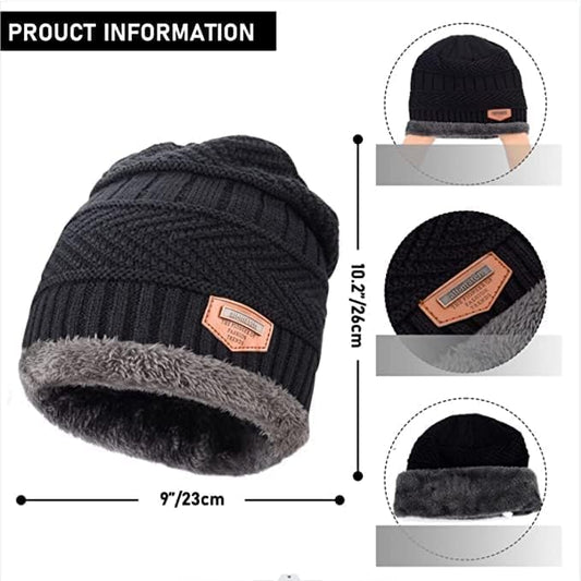 Unisex Woolen Beanie Cap with Neck Muffler | Soft & Warm Winter Cap and Scarf| 2 Sets  (Mix colour)