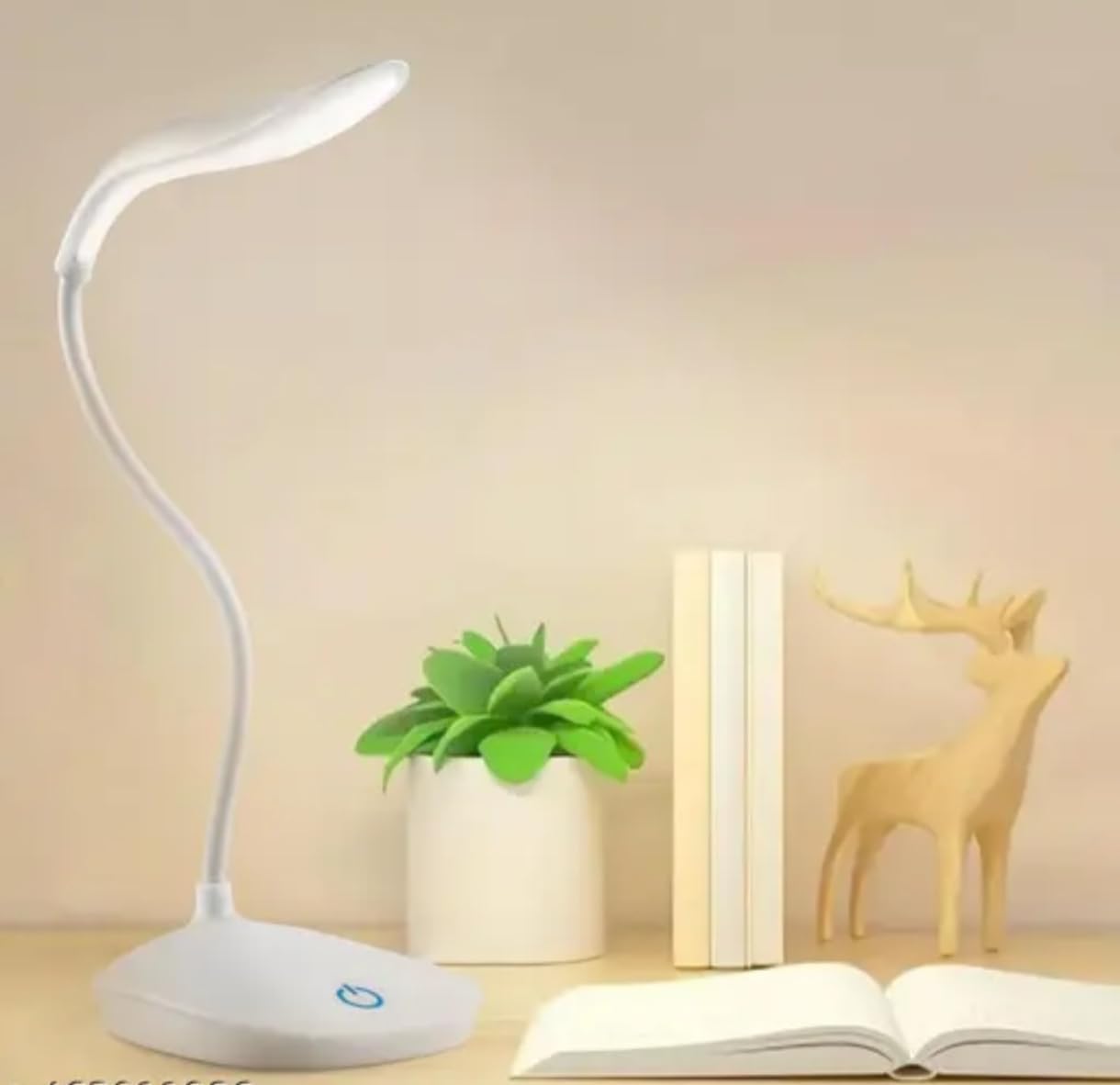 Premium Rechargeable LED Desk Lamp with Touch On/Off Switch, Adjustable Brightness Dimmer, Eye-Care Light for Study, Reading & Work – White