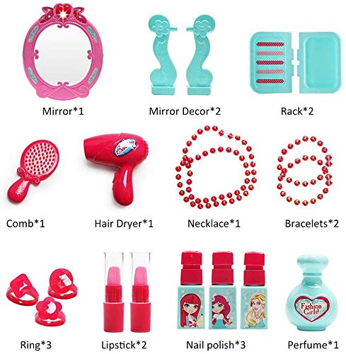 Portable Girls Beauty Toy Set with Wheels | 21-Piece Makeup Kit Suitcase Trolley | Easy Clean Play Set