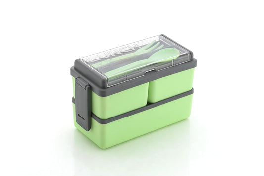 Double Decker BPA-Free Lunch Box – 3 Detachable Containers, 2 Spoons, Stylish Airtight Lid – 1.4L Multicolor, Easy to Carry for Office, School & Outdoors
