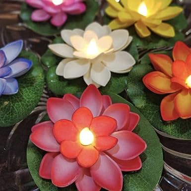 Waterproof Battery Operated Artificial Floating LED Lotus Candle (Pack of 6)