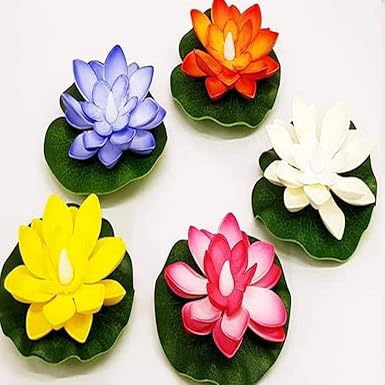 Waterproof Battery Operated Artificial Floating LED Lotus Candle (Pack of 6)