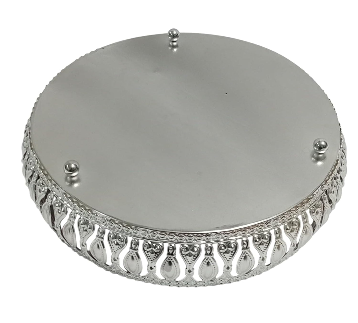 Elegant Silver German Decorative Tray 8 Inch – Handcrafted Pichwai Design with Detailed Engraving, Ideal for Dry Fruits, Sweets, Weddings, and Festive Gifting