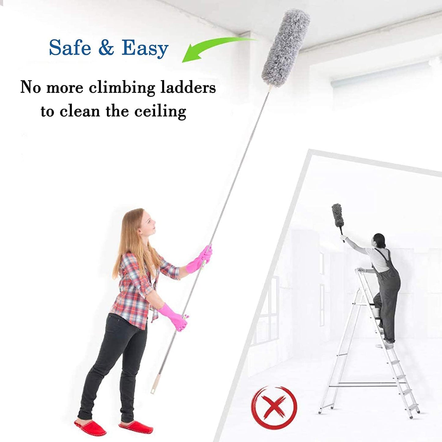 TechLifestyle Extendable Microfiber Feather Duster – 100 Bendable Fan & Ceiling Cleaner with Washable Head