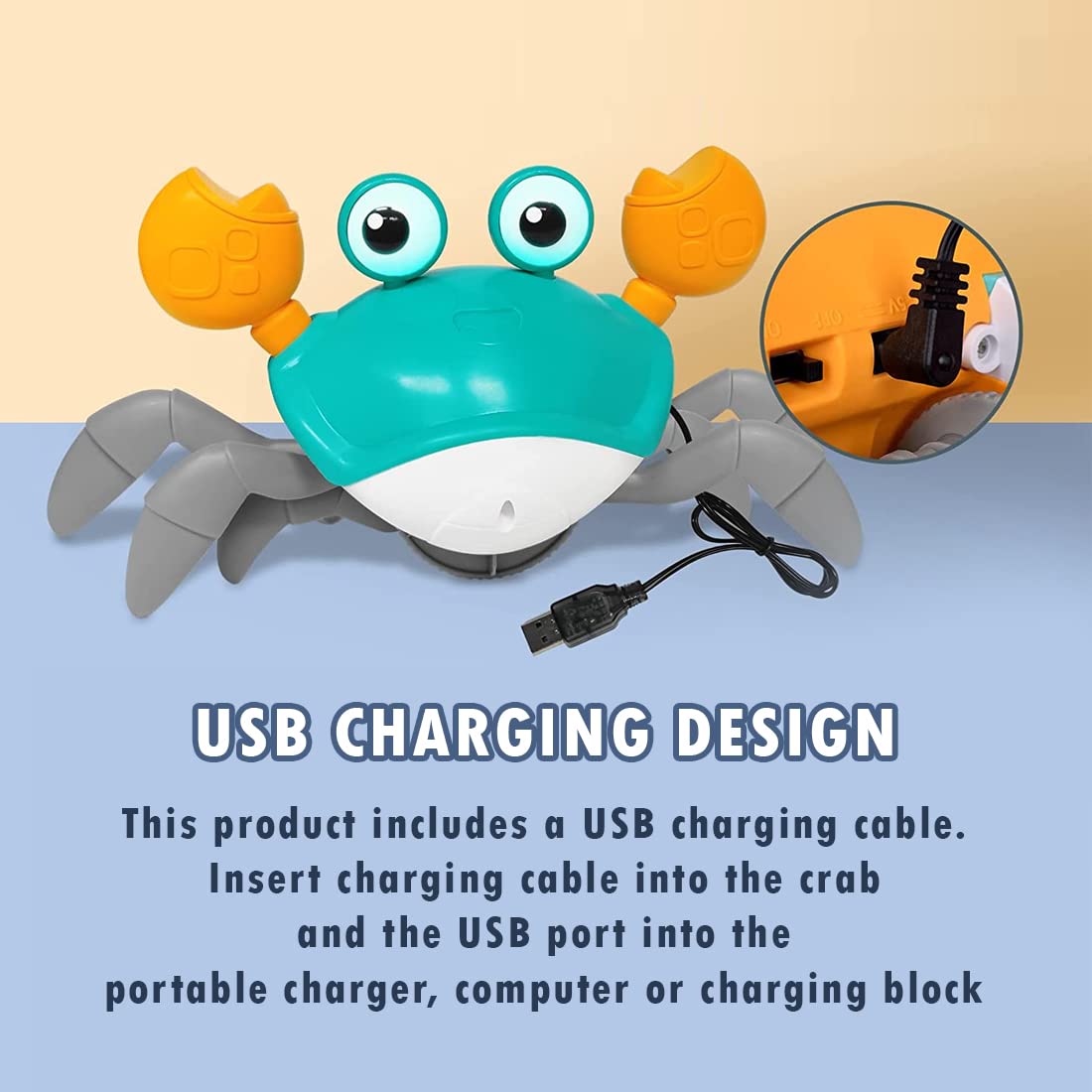 Smart Crawling Crab Baby Toy with Music & Lights – Rechargeable Sensory Toy for Tummy Time & Early Development