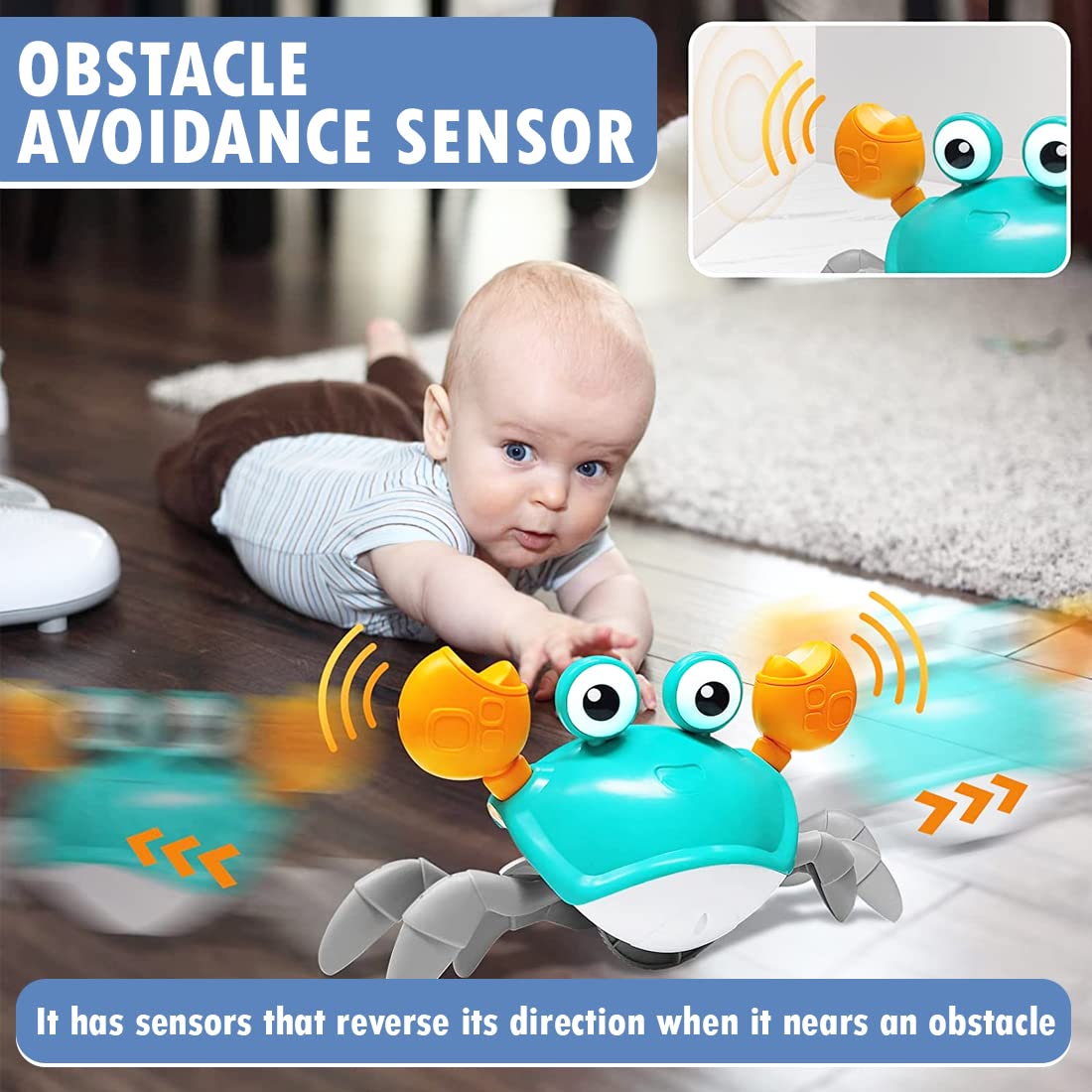 Smart Crawling Crab Baby Toy with Music & Lights – Rechargeable Sensory Toy for Tummy Time & Early Development