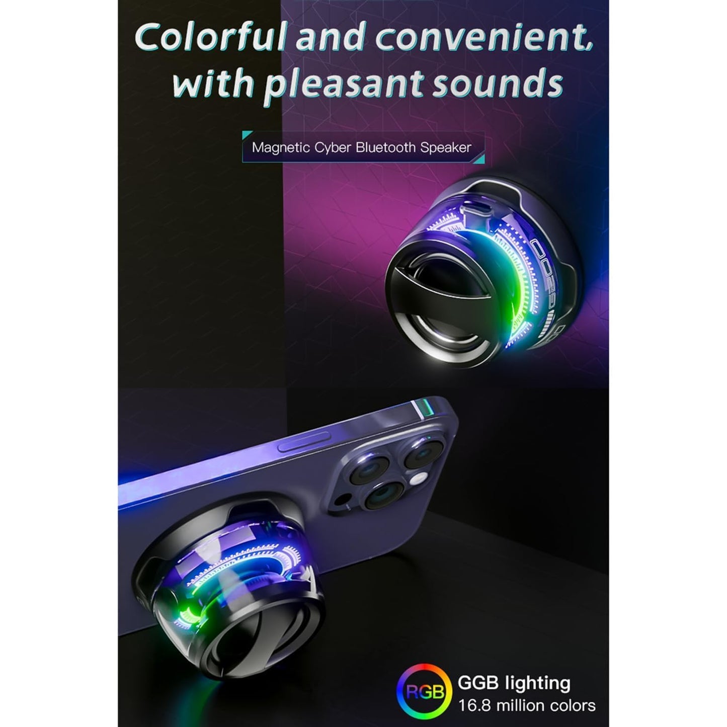 Magnetic Bluetooth Speaker – Mini Portable Wireless Speaker with RGB Lights, 3D Surround Sound, TWS Pairing, Waterproof Design & Phone Stand