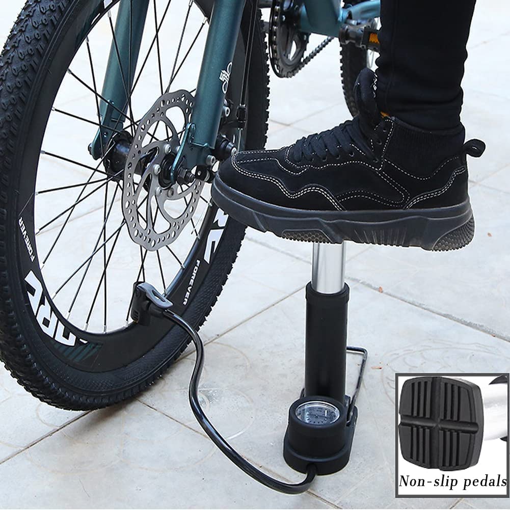 Portable Bicycle & Ball Air Pump with Pressure Gauge – Stable Anti-Skid Pedal, Easy Foot Operation