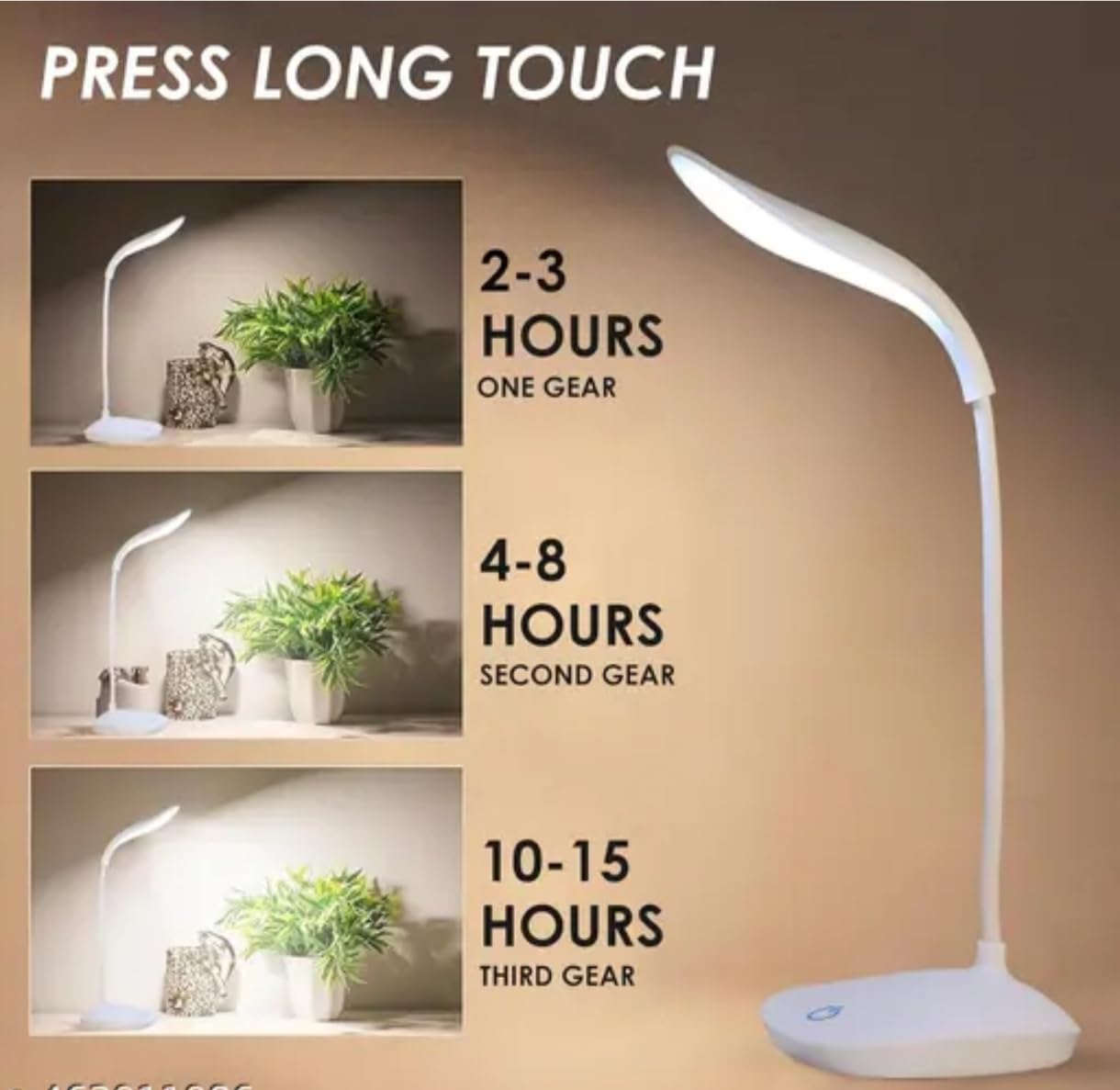 Premium Rechargeable LED Desk Lamp with Touch On/Off Switch, Adjustable Brightness Dimmer, Eye-Care Light for Study, Reading & Work – White