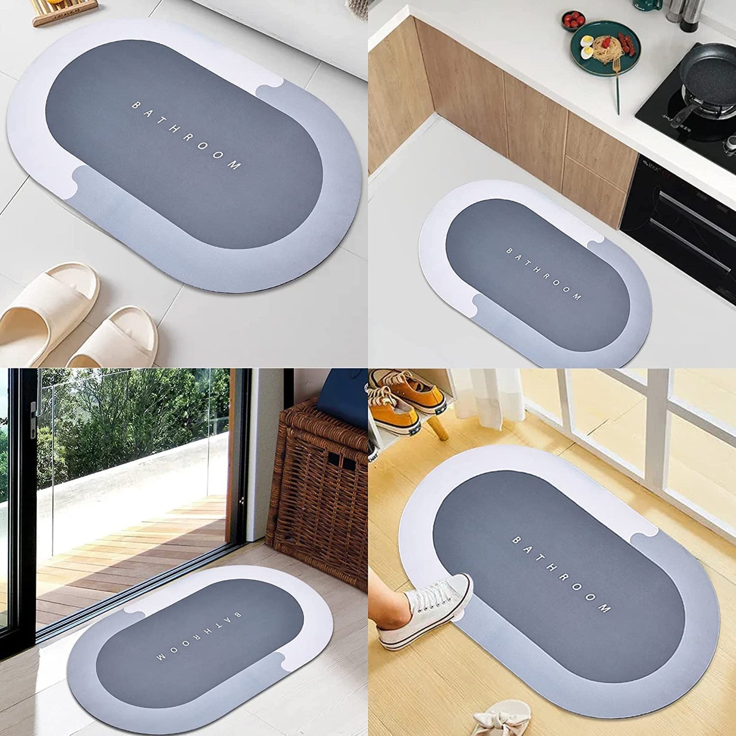 5-Piece Set of Anti-Skid Oval Bathroom Mats (40x60cm) – 3.5mm Thick, Water-Absorbent Rubber Mats with Printed Design – Multi-Color, Non-Slip Floor Protection for Bathroom, Shower, and Wet Areas
