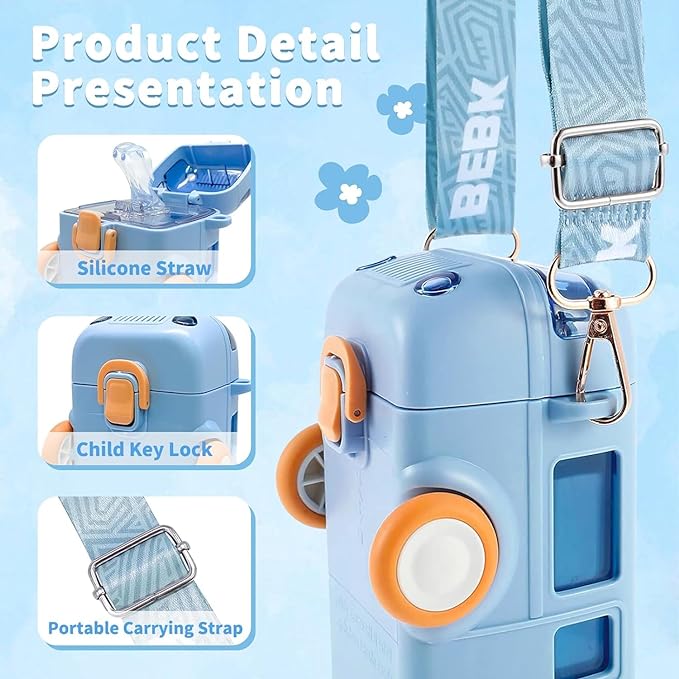 Baby Bus Water Bottle | Cute Bus Shape Hanging Water Bottle With 500Ml Capacity (Blue)