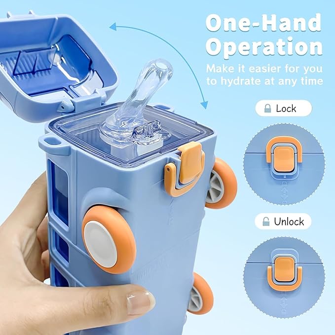 Baby Bus Water Bottle | Cute Bus Shape Hanging Water Bottle With 500Ml Capacity (Blue)