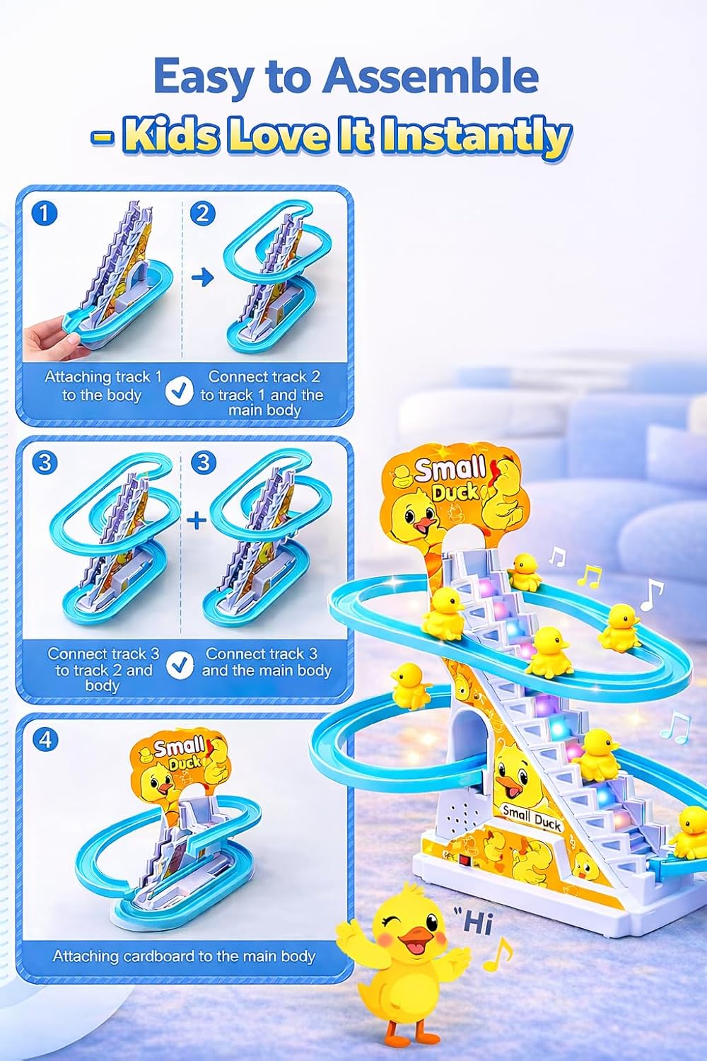 Musical Duck Roller Coaster Track Set – Flashing Lights Automatic Climbing Toy