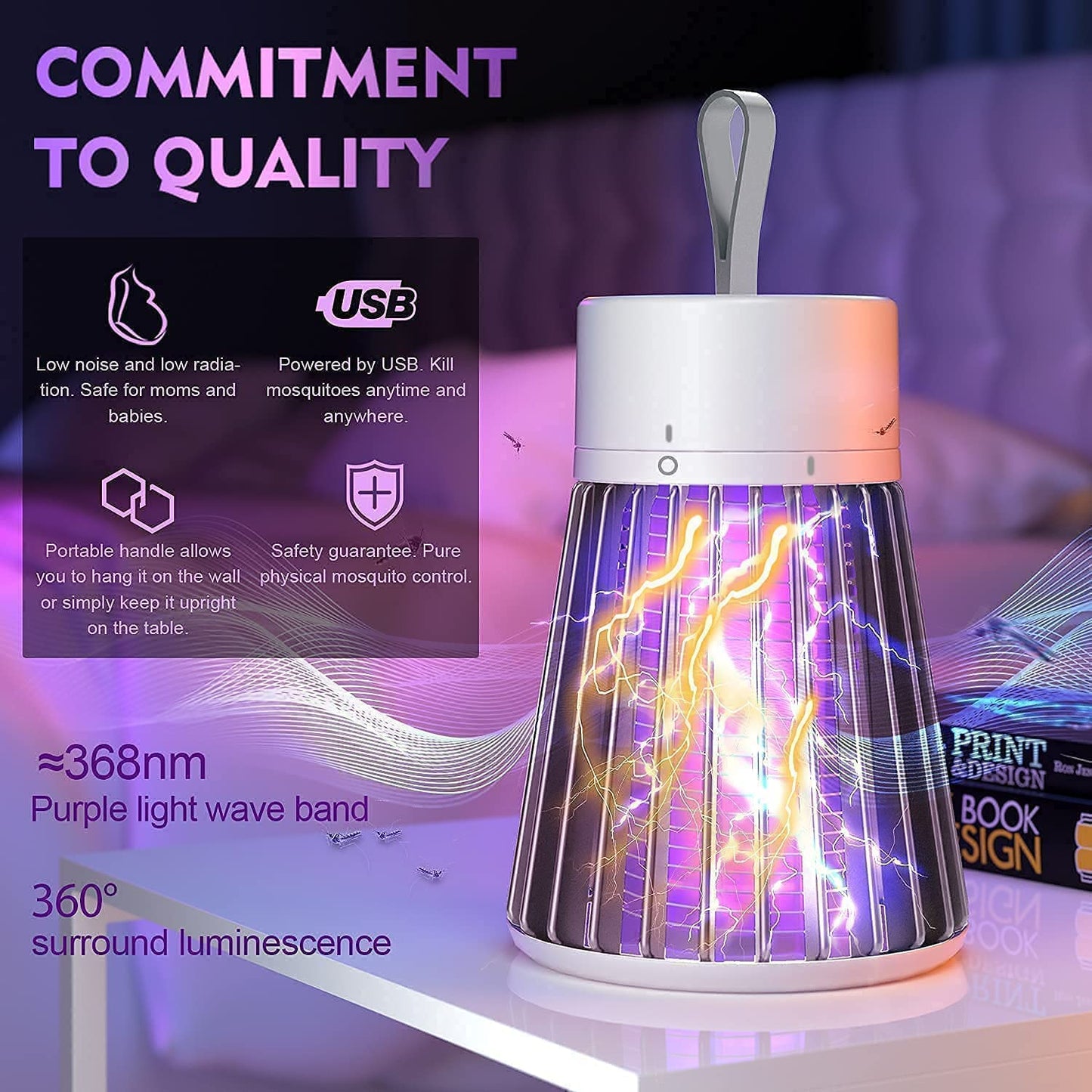 Eco-Friendly LED Mosquito Killer Lamp – USB-Powered Indoor Bug Zapper for Safe, Silent & Chemical-Free Pest Control – Non-Toxic, Energy-Efficient Insect Trap for Home, Office & Bedroom