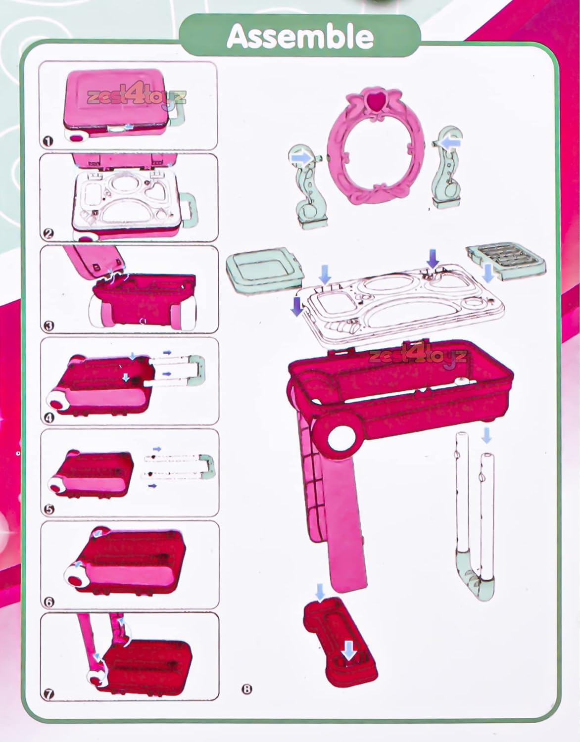 Portable Girls Beauty Toy Set with Wheels | 21-Piece Makeup Kit Suitcase Trolley | Easy Clean Play Set