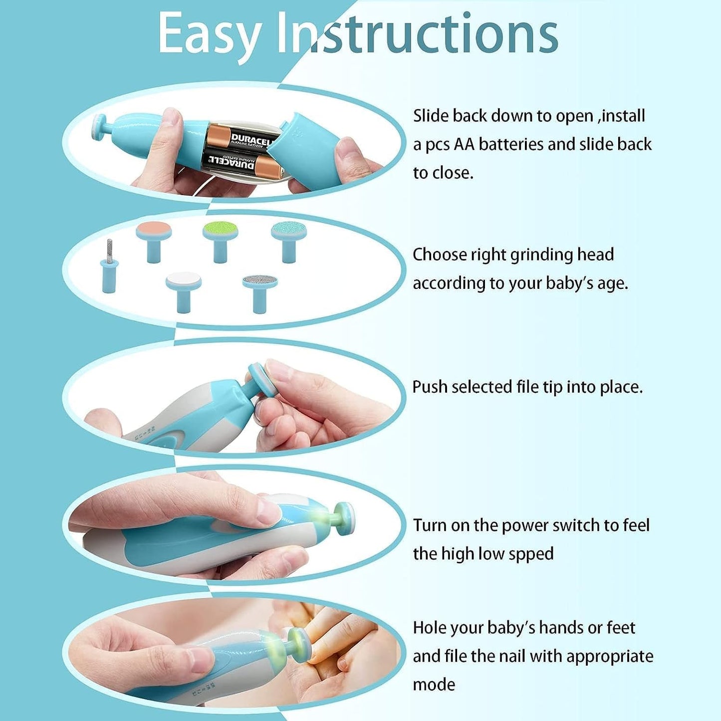 Electric Baby Nail Trimmer Kit with LED Light – Gentle & Safe Nail Cutter for Newborns, Babies and Kids (Multi-Colour)