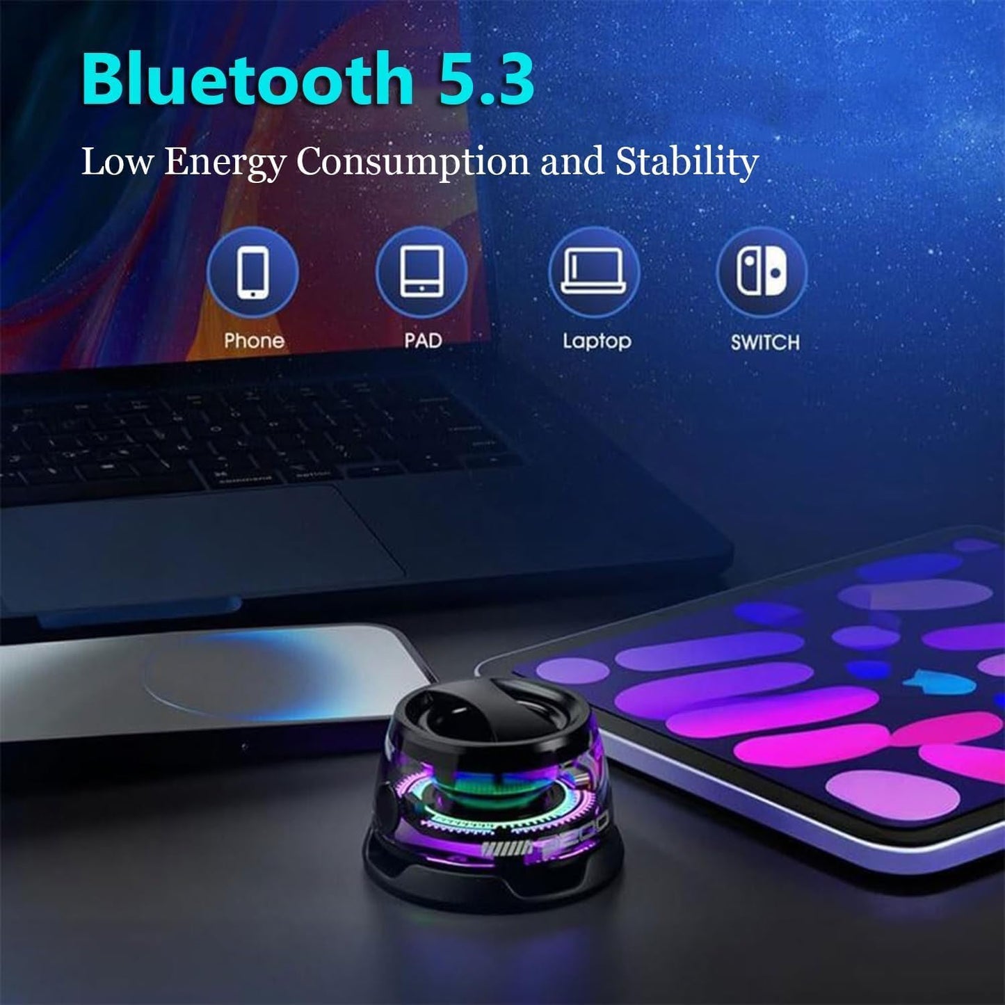 Magnetic Bluetooth Speaker – Mini Portable Wireless Speaker with RGB Lights, 3D Surround Sound, TWS Pairing, Waterproof Design & Phone Stand