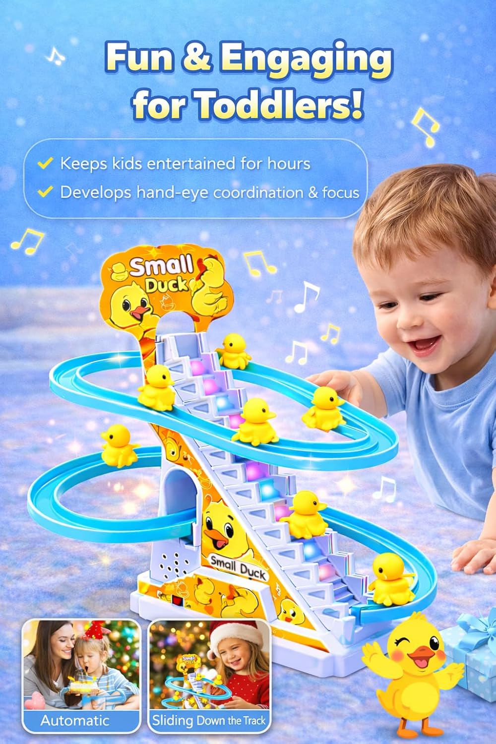 Musical Duck Roller Coaster Track Set – Flashing Lights Automatic Climbing Toy