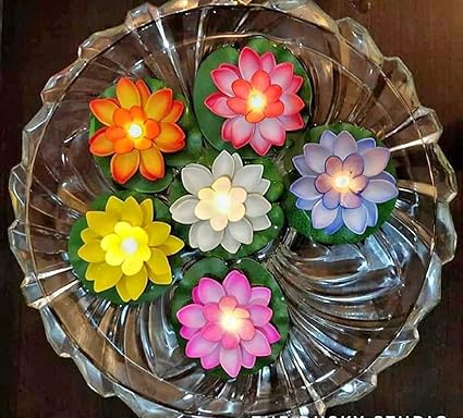 Waterproof Battery Operated Artificial Floating LED Lotus Candle (Pack of 6)