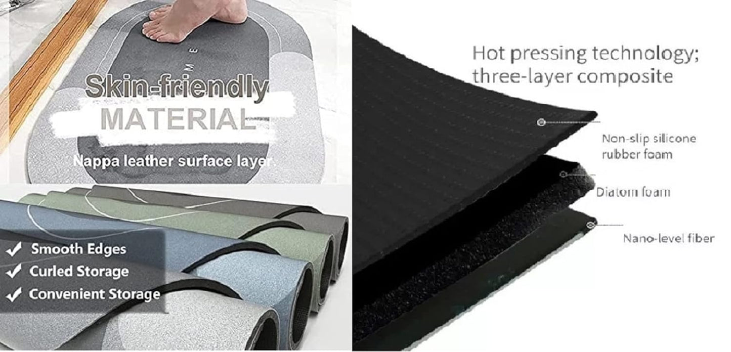 5-Piece Set of Anti-Skid Oval Bathroom Mats (40x60cm) – 3.5mm Thick, Water-Absorbent Rubber Mats with Printed Design – Multi-Color, Non-Slip Floor Protection for Bathroom, Shower, and Wet Areas