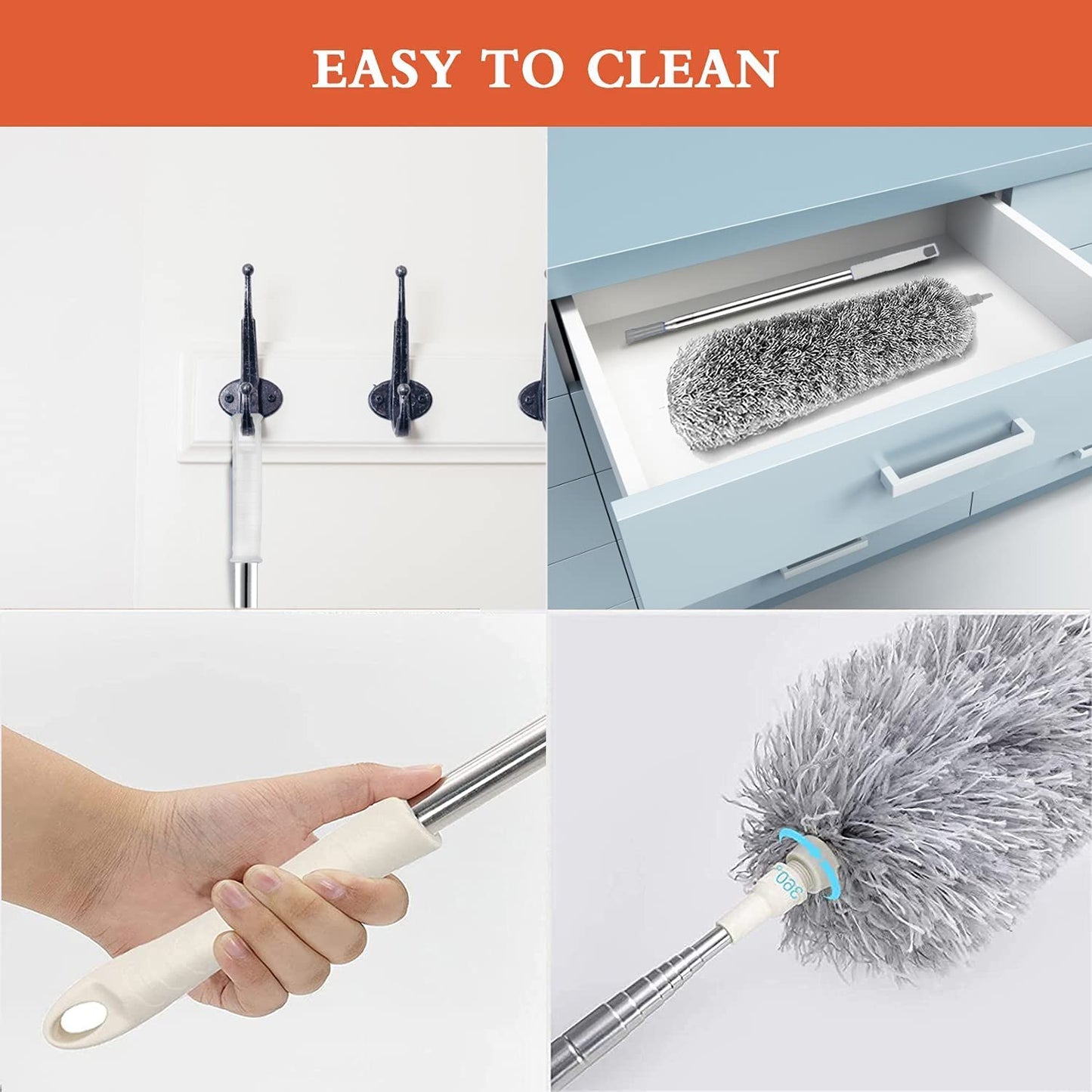 TechLifestyle Extendable Microfiber Feather Duster – 100 Bendable Fan & Ceiling Cleaner with Washable Head