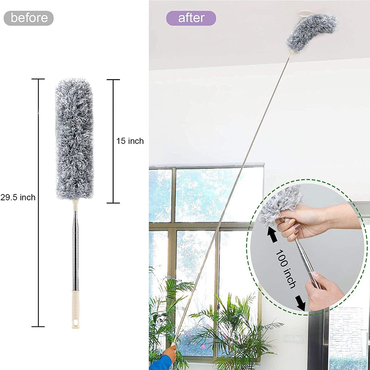 TechLifestyle Extendable Microfiber Feather Duster – 100 Bendable Fan & Ceiling Cleaner with Washable Head