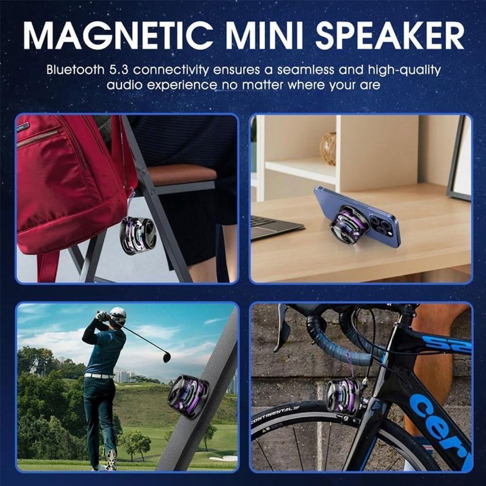 Magnetic Bluetooth Speaker – Mini Portable Wireless Speaker with RGB Lights, 3D Surround Sound, TWS Pairing, Waterproof Design & Phone Stand