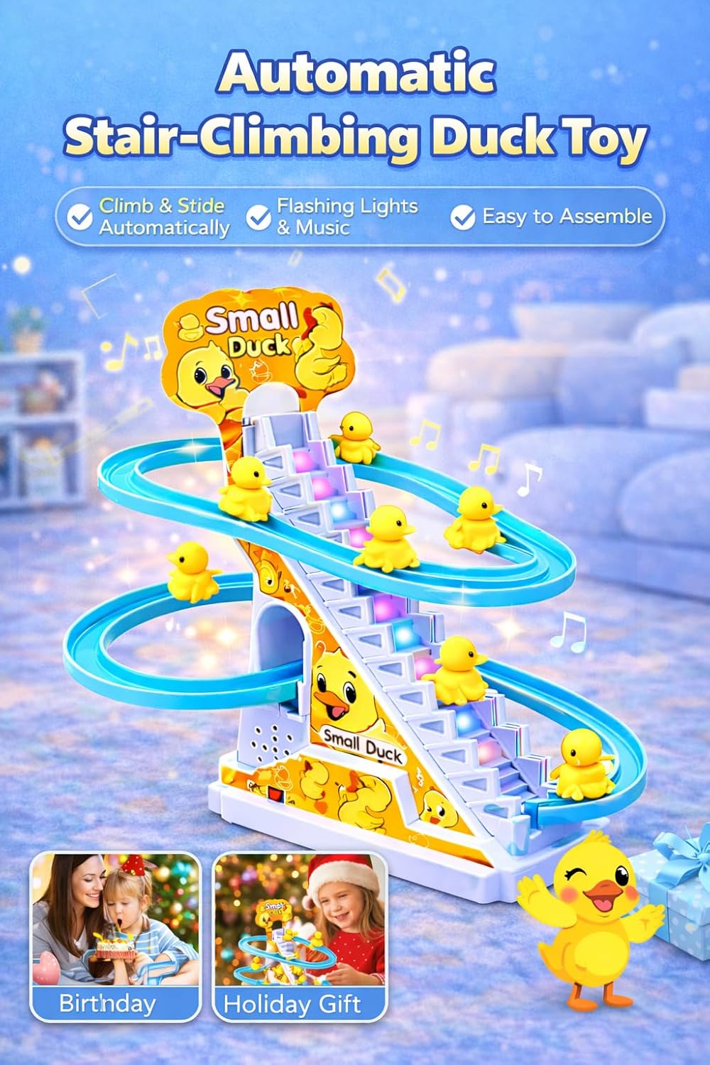 Musical Duck Roller Coaster Track Set – Flashing Lights Automatic Climbing Toy