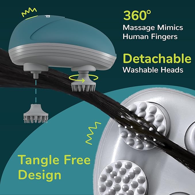 TechRevive Scalp Massager | 96 Silicone Kneading Points | Detachable Heads for Scalp, Body, and Hair Growth Stimulation