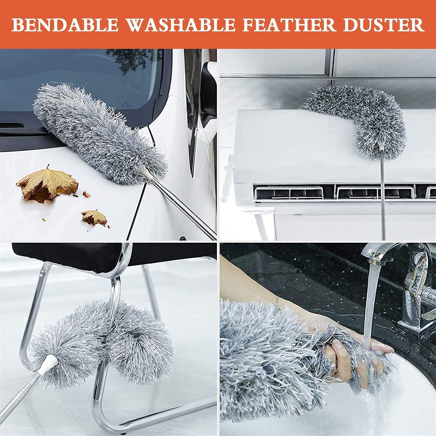 TechLifestyle Extendable Microfiber Feather Duster – 100 Bendable Fan & Ceiling Cleaner with Washable Head