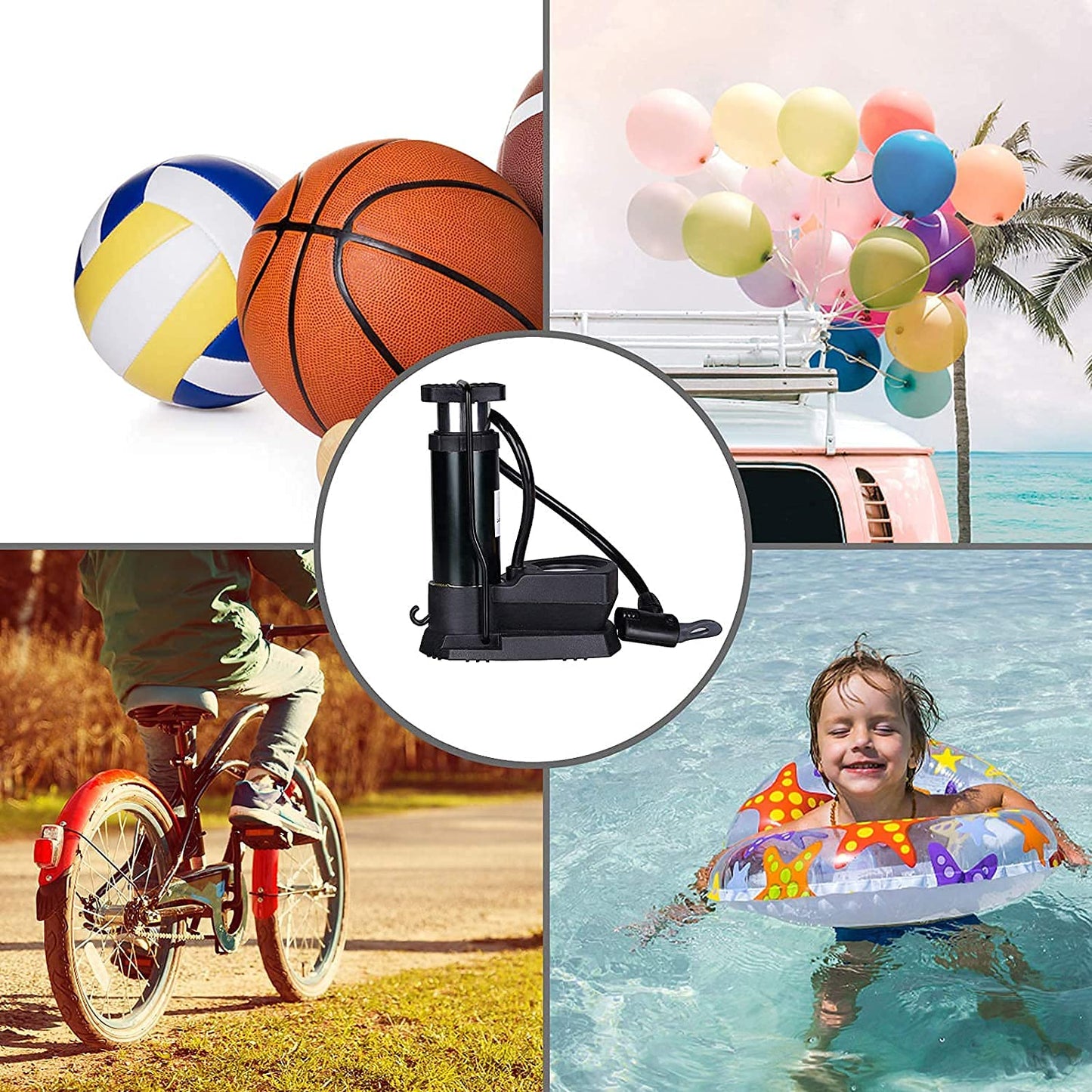 Portable Bicycle & Ball Air Pump with Pressure Gauge – Stable Anti-Skid Pedal, Easy Foot Operation