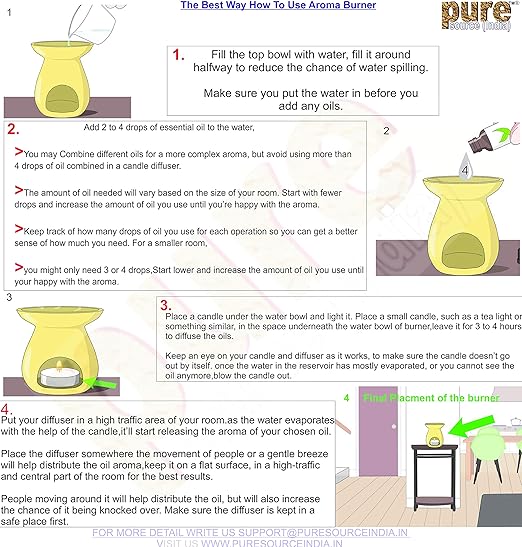 Pure Source India Ceramic Clay Oil Burner Aroma Diffuser (Black) -Set of 2