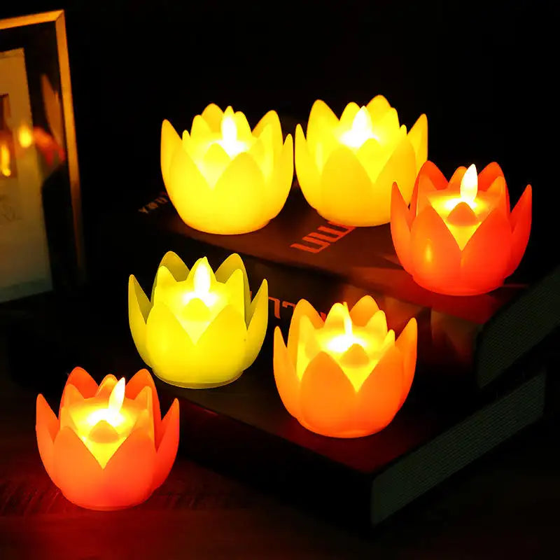 Lotus Shape Realistic Plastic  Battery Operated  LED Candle