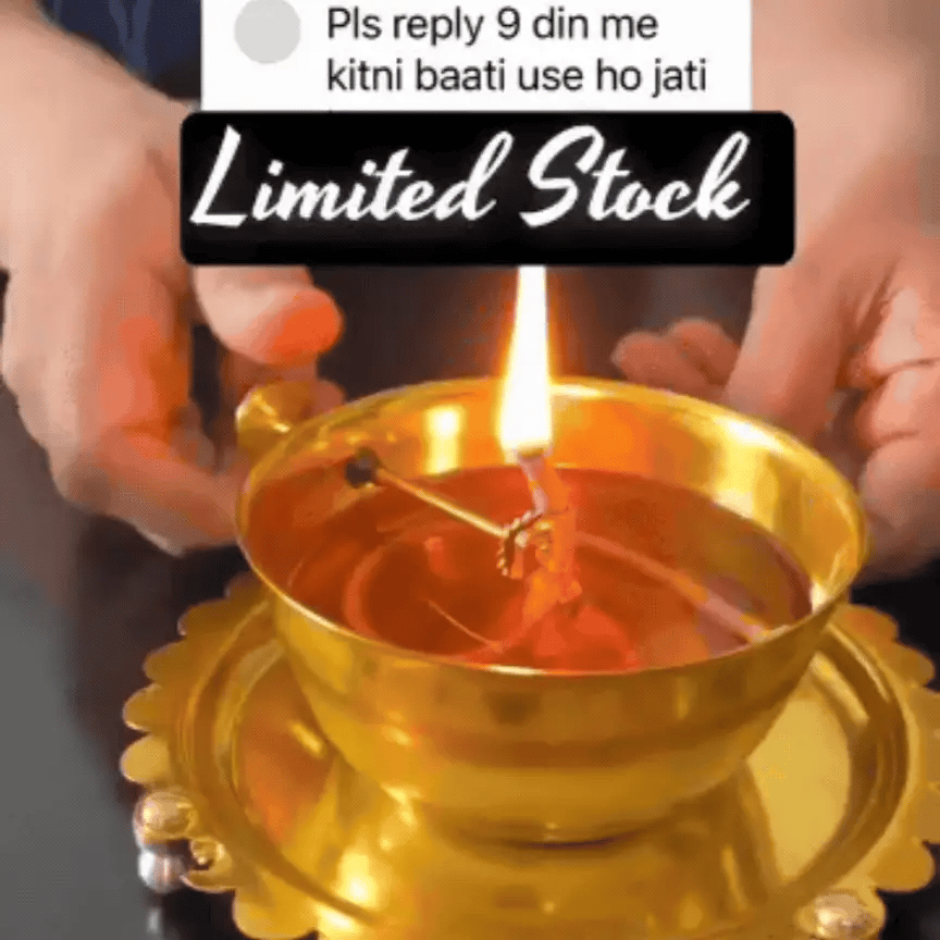 Shri Akhand Jyot Brass (PURE पीतल) DIYA & COVER - Baati Lifting Lever Screw