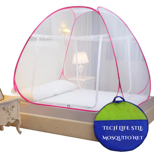 King-Size Foldable Mosquito Net for Double Bed | Durable Polyester 30 GSM Mesh | Corrosion-Resistant PVC-Coated Steel Frame - Blue