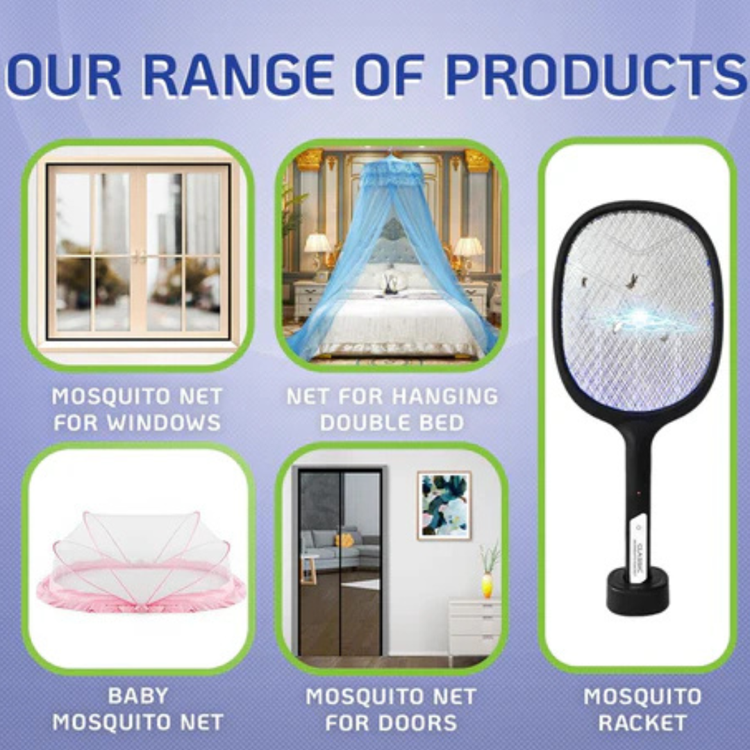 King-Size Foldable Mosquito Net for Double Bed | Durable Polyester 30 GSM Mesh | Corrosion-Resistant PVC-Coated Steel Frame - Blue